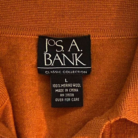 JoS A. Bank 100% Merino Wool Collarded Sweater Office Orange Sz L - Picture 2 of 4